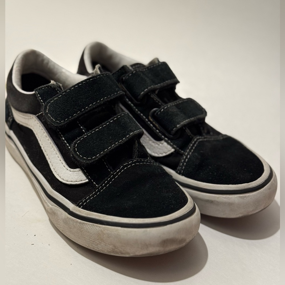 Vans Kids Black and White Velcro Sneakers